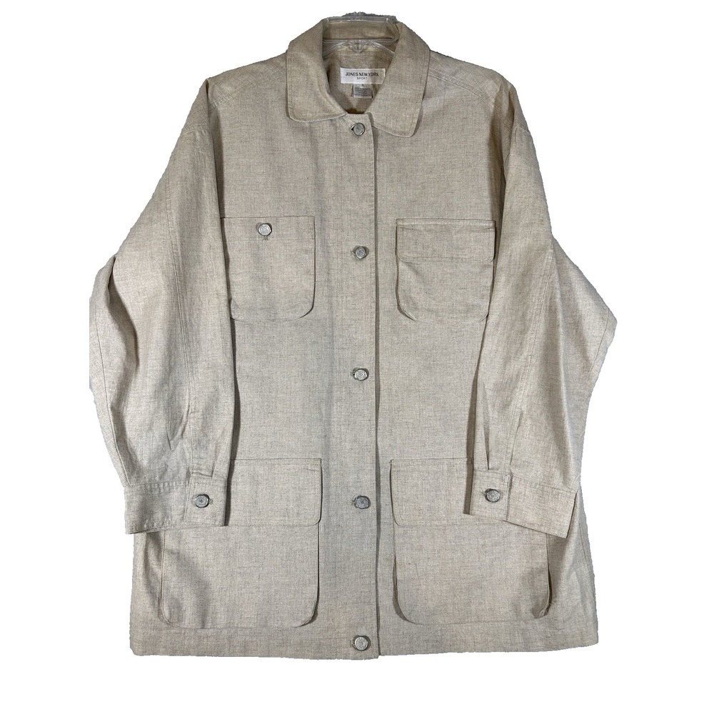 Womens Vintage Linen Blend Khaki Safari Jacket Small by Jones New York Sport